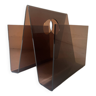 Double magazine rack in smoked plexiglass, 1970s design
