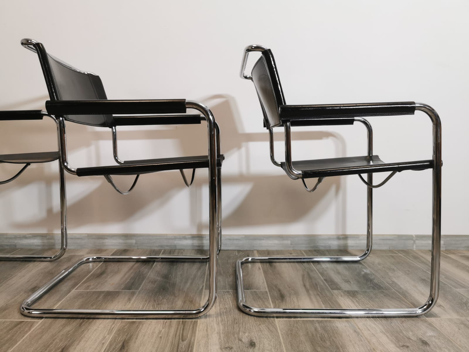 Mid-century chromed leather chairs