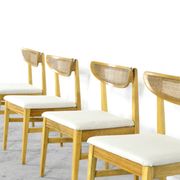 Very Rare Set Of 4 Vintage Midcentury Teak And Cane Bergere Chairs
