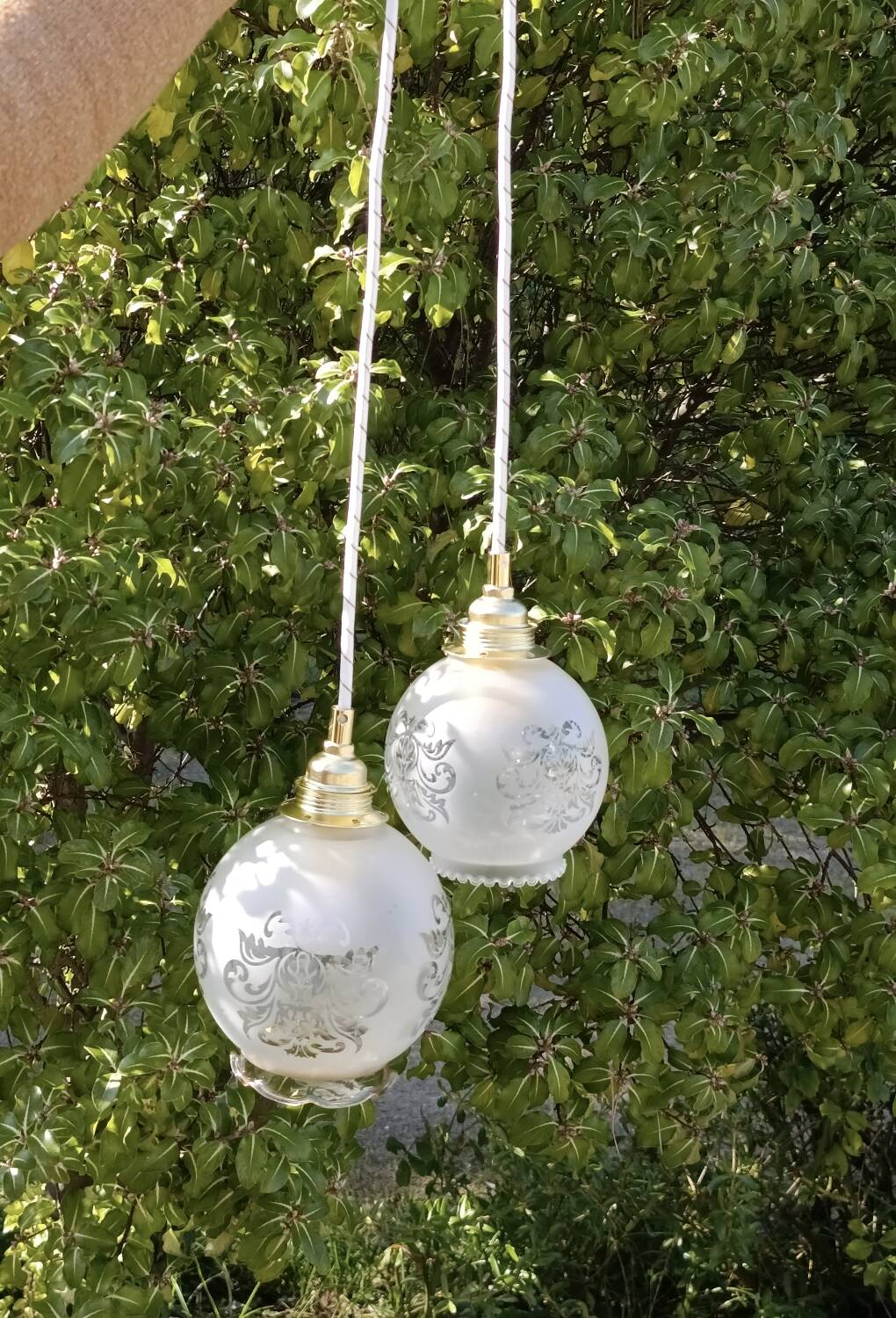 suspension chandelier double glass retro chic, vintage upcycled