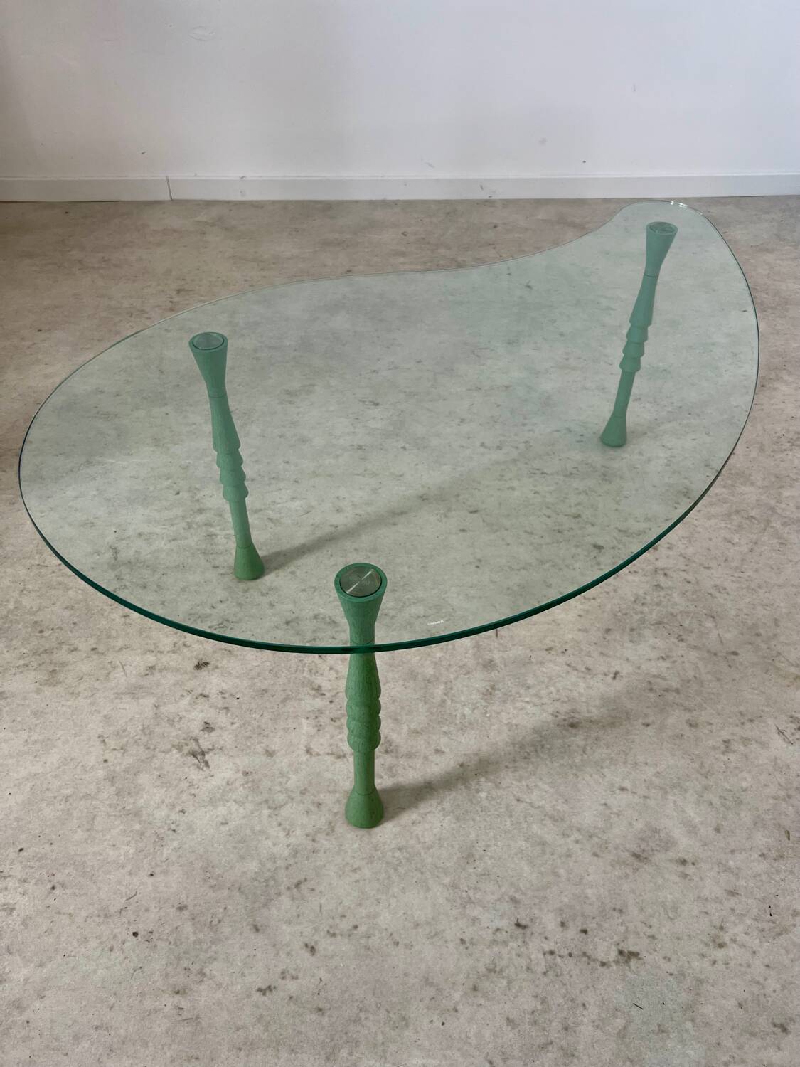 Old bean coffee table free form glass top Italian design 80s vintage