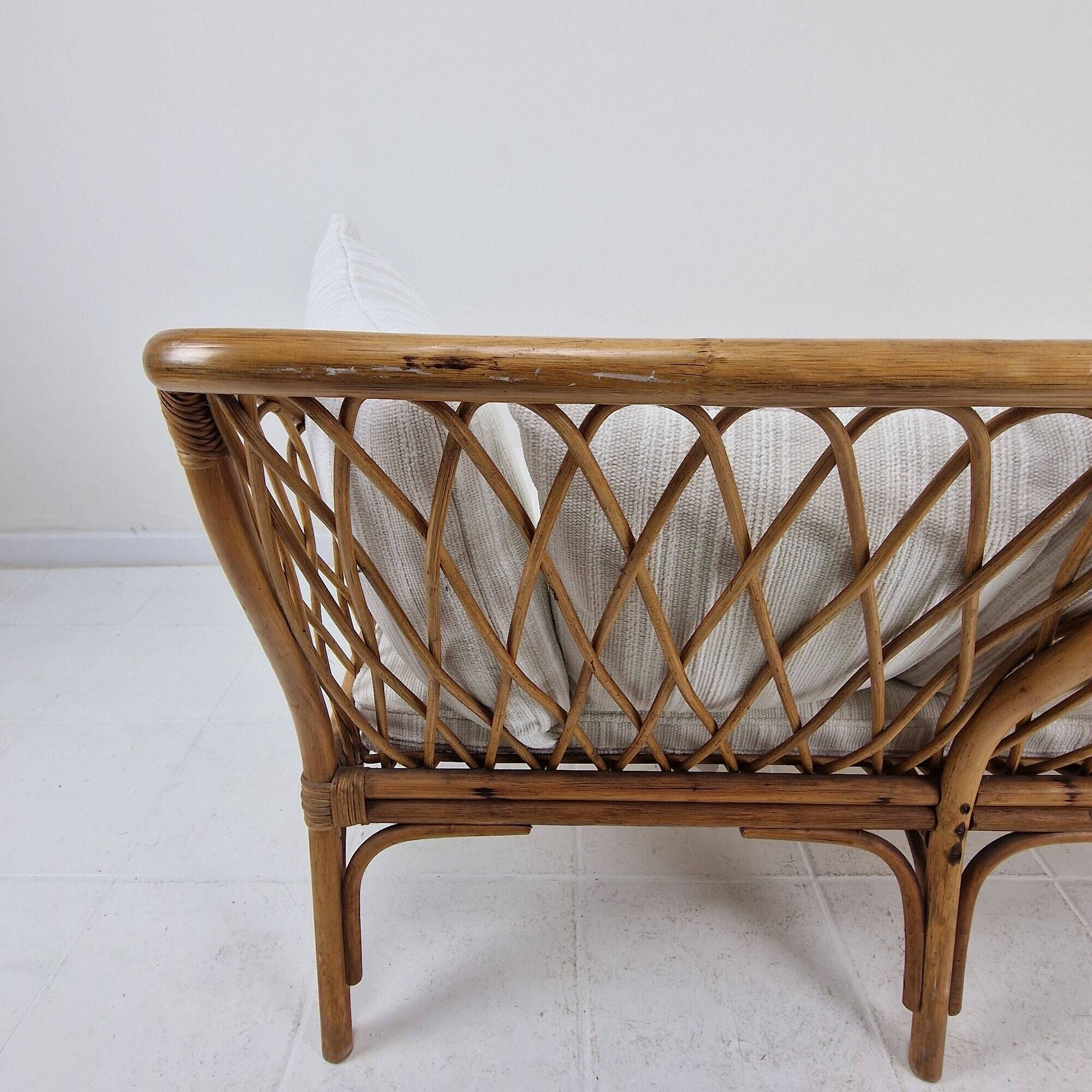 Mid-Century Italian Rattan & Bamboo Settee, ca. 1970