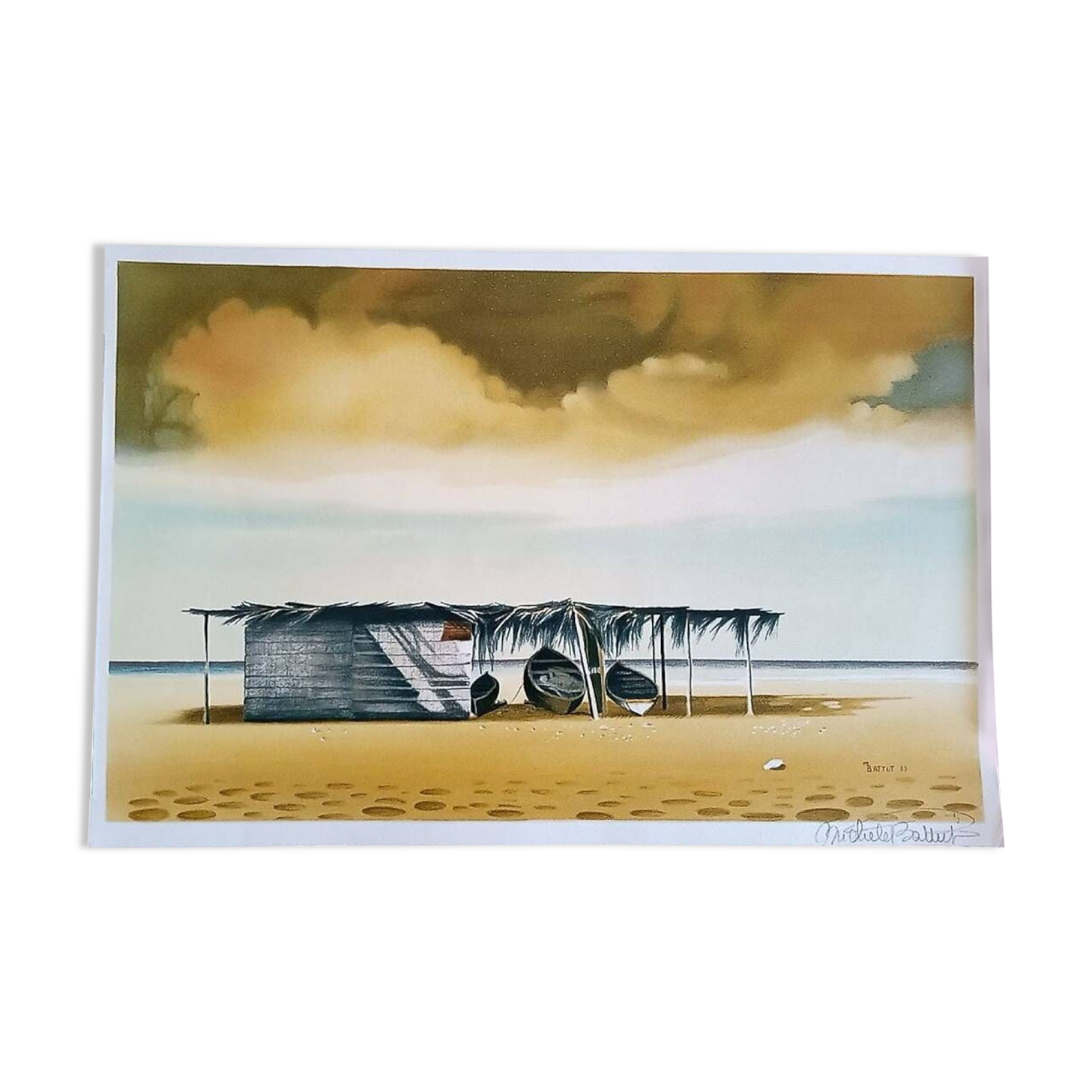 Michèle Battut (1946) - Art print - signed - 37 x 58 cm - boat on the beach