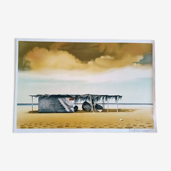 Michèle Battut (1946) - Art print - signed - 37 x 58 cm - boat on the beach