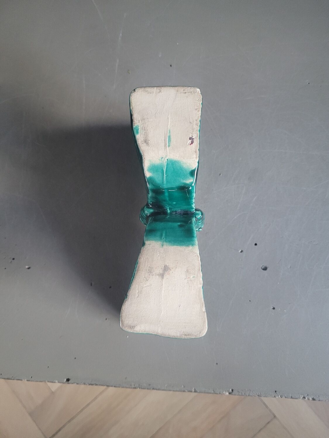 Green glazed ceramic butterfly flower frog