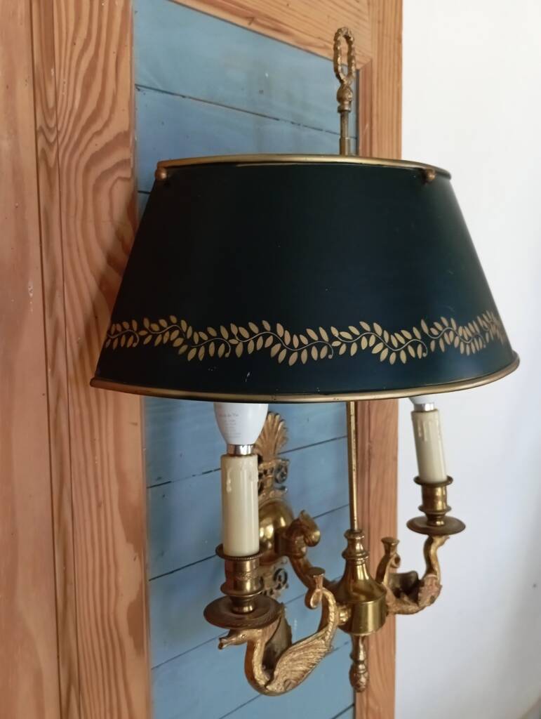 Pair of bronze and sheet metal hot water bottle wall lights