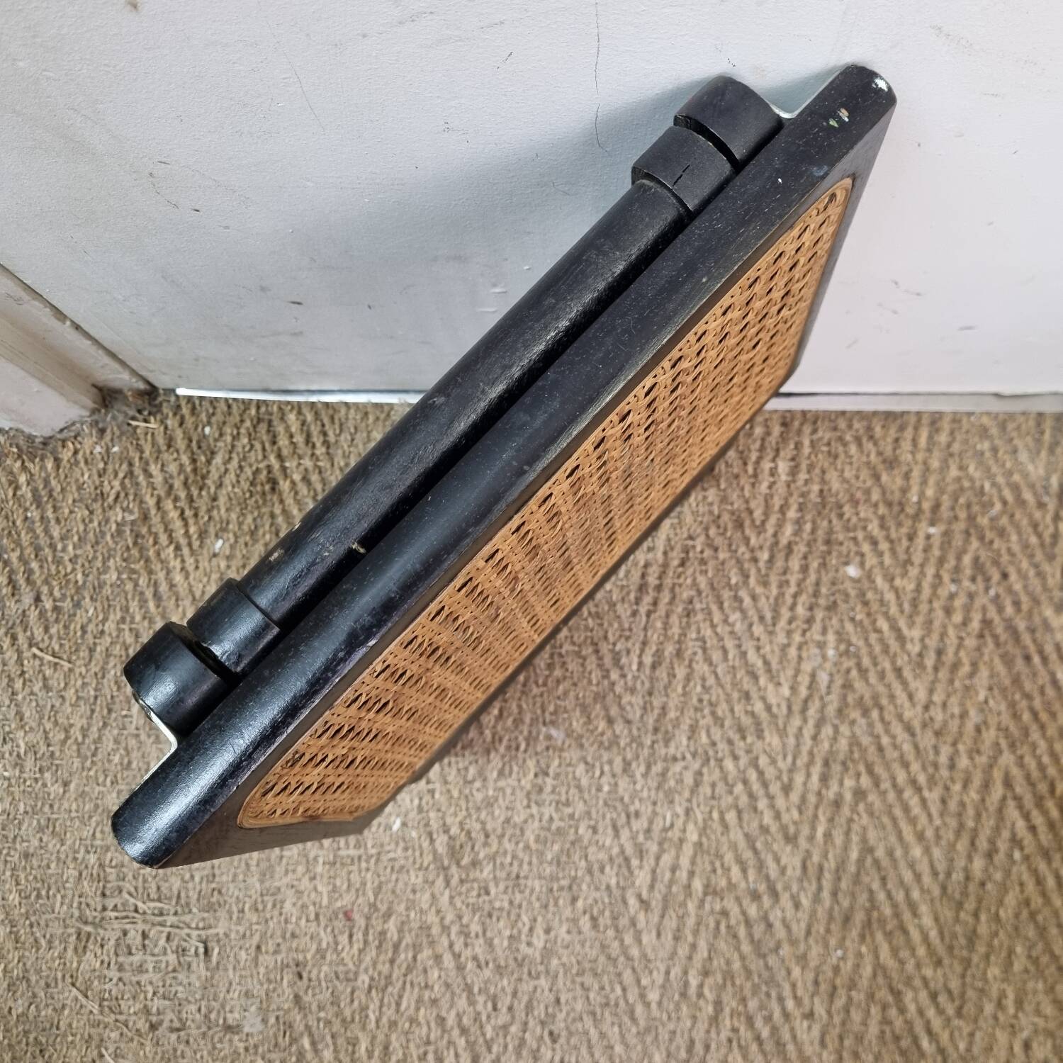 Cannage rattan footrest stool from 1970