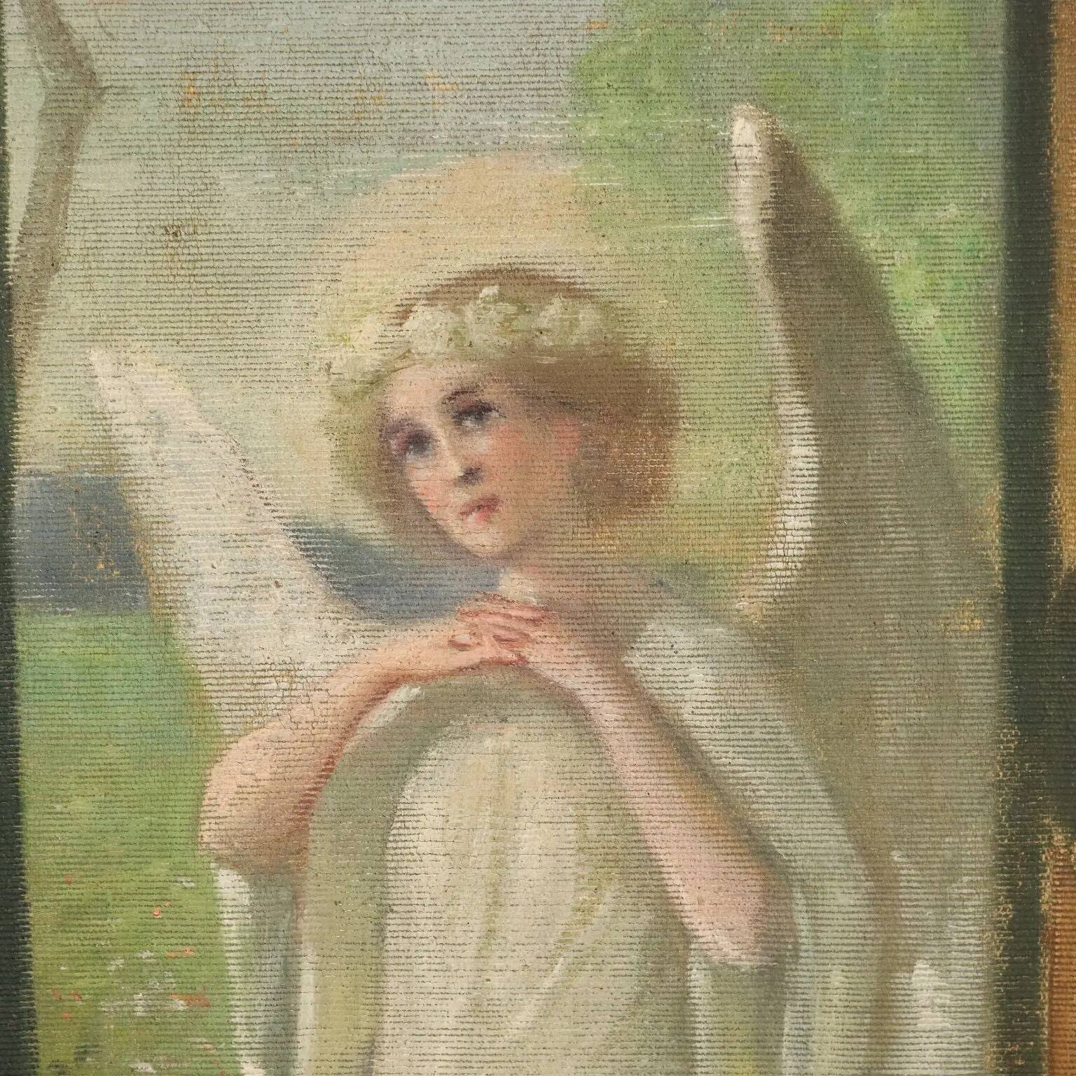 Old painting on canvas with a religious theme from the 19th-20th century.