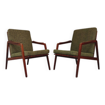 Pair of wooden armchairs Uluv green fabric 1960