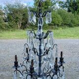 6-light chandelier in bronze and cut crystal, work early 20th century