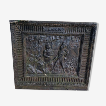 Fireplace plaque depicting a grognard and emperor napoleon