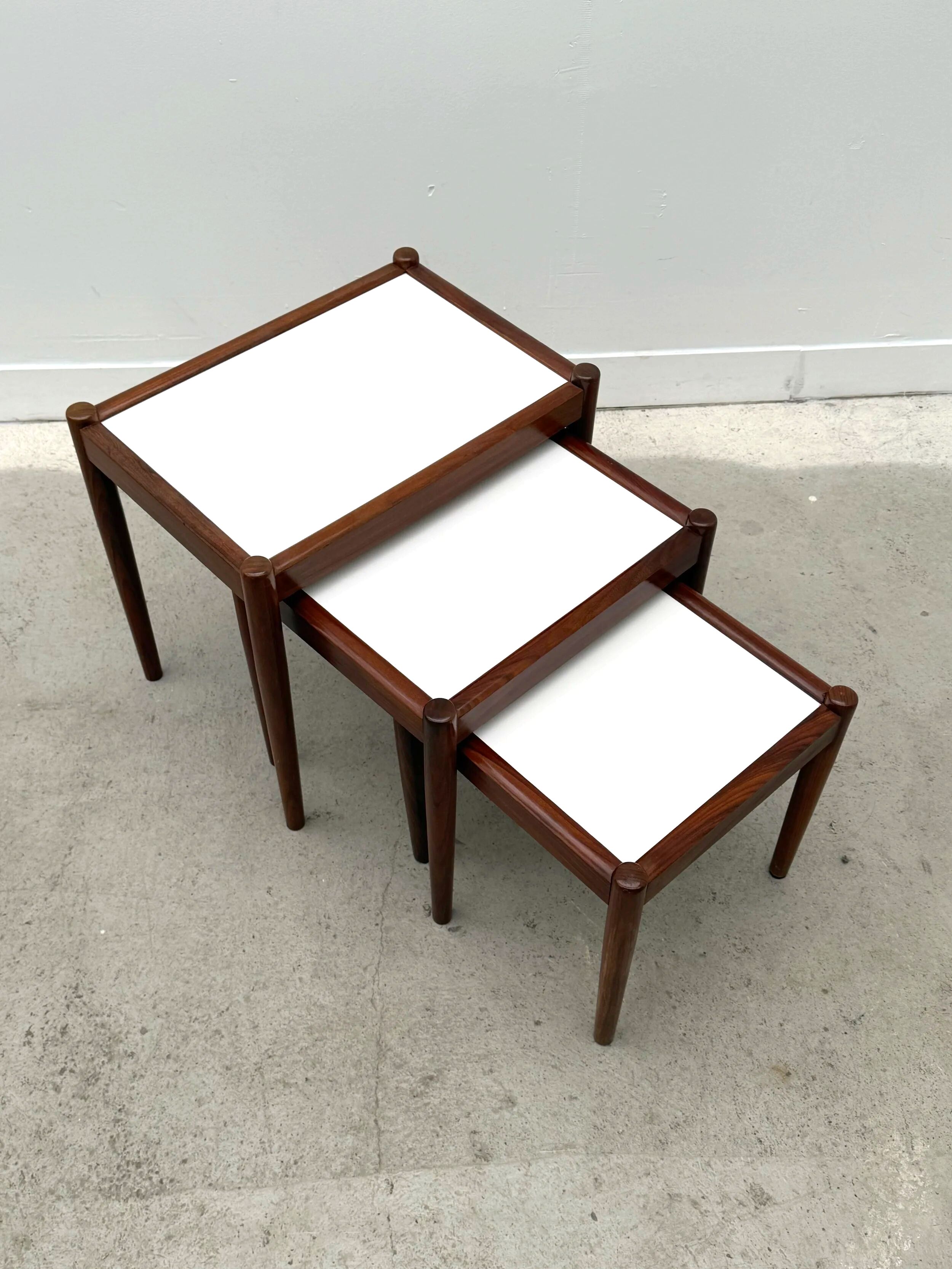 Scandinavian nesting tables in rosewood and formica, 1970.