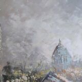 Description superb painting representing the place du tertre in Paris signed caroline burnett