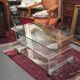 vintage glass coffee table with plexiglass legs