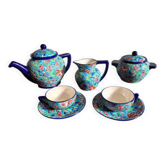 Cloisonné enamel tea service from Longwy in excellent condition.