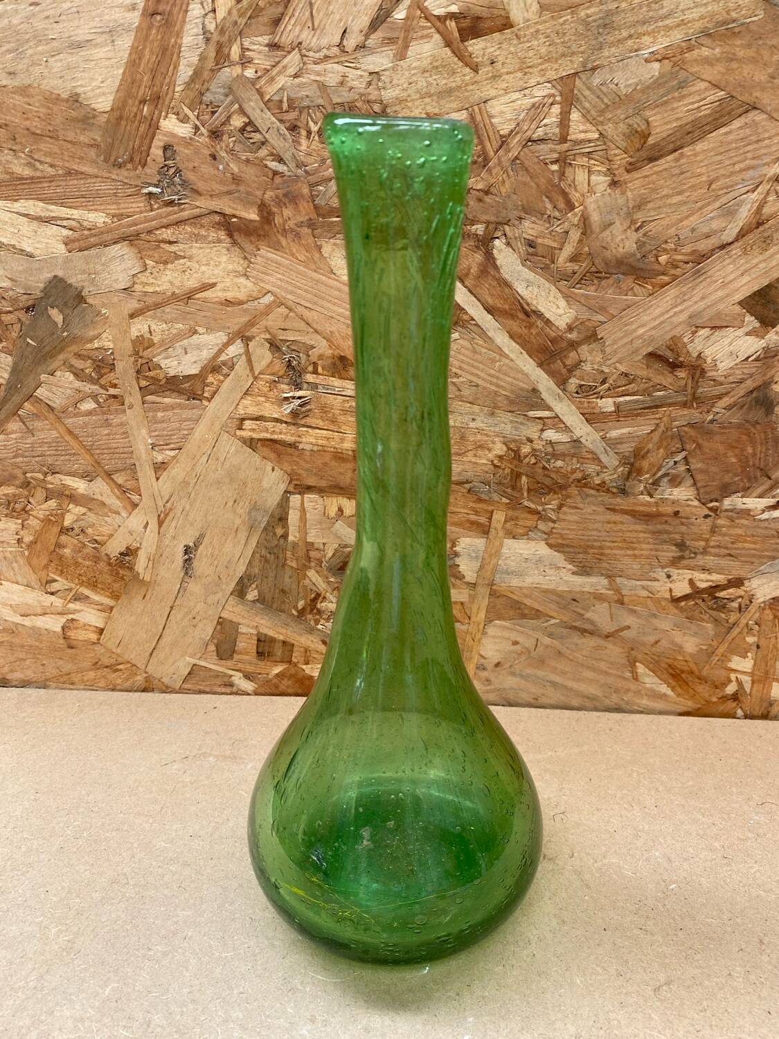 Vase soliflore style biot blown glass bubbled green vintage