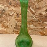 Ancien vase soliflore style biot verre soufflé bullé vert vintage