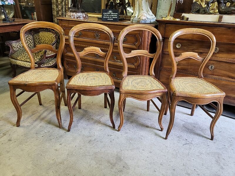 Series of 4 louis philippe walnut chairs with canning