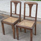 2 solid wood caned art deco dining room chairs