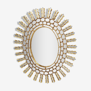 Miroir vintage doré sunburst, années 1960