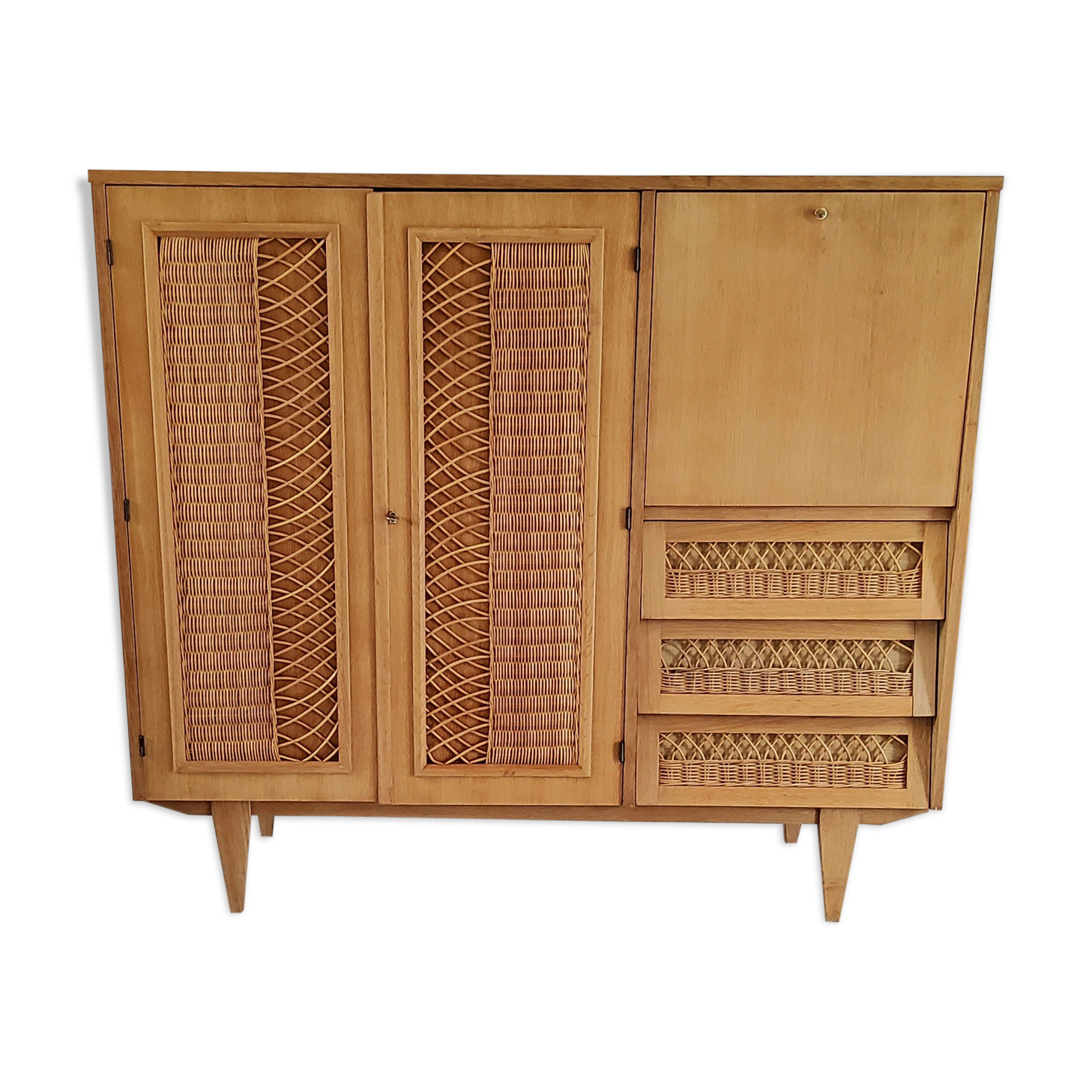 Wood and rattan cabinet