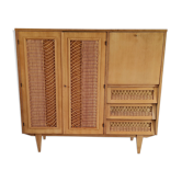 Armoire bois et rotin
