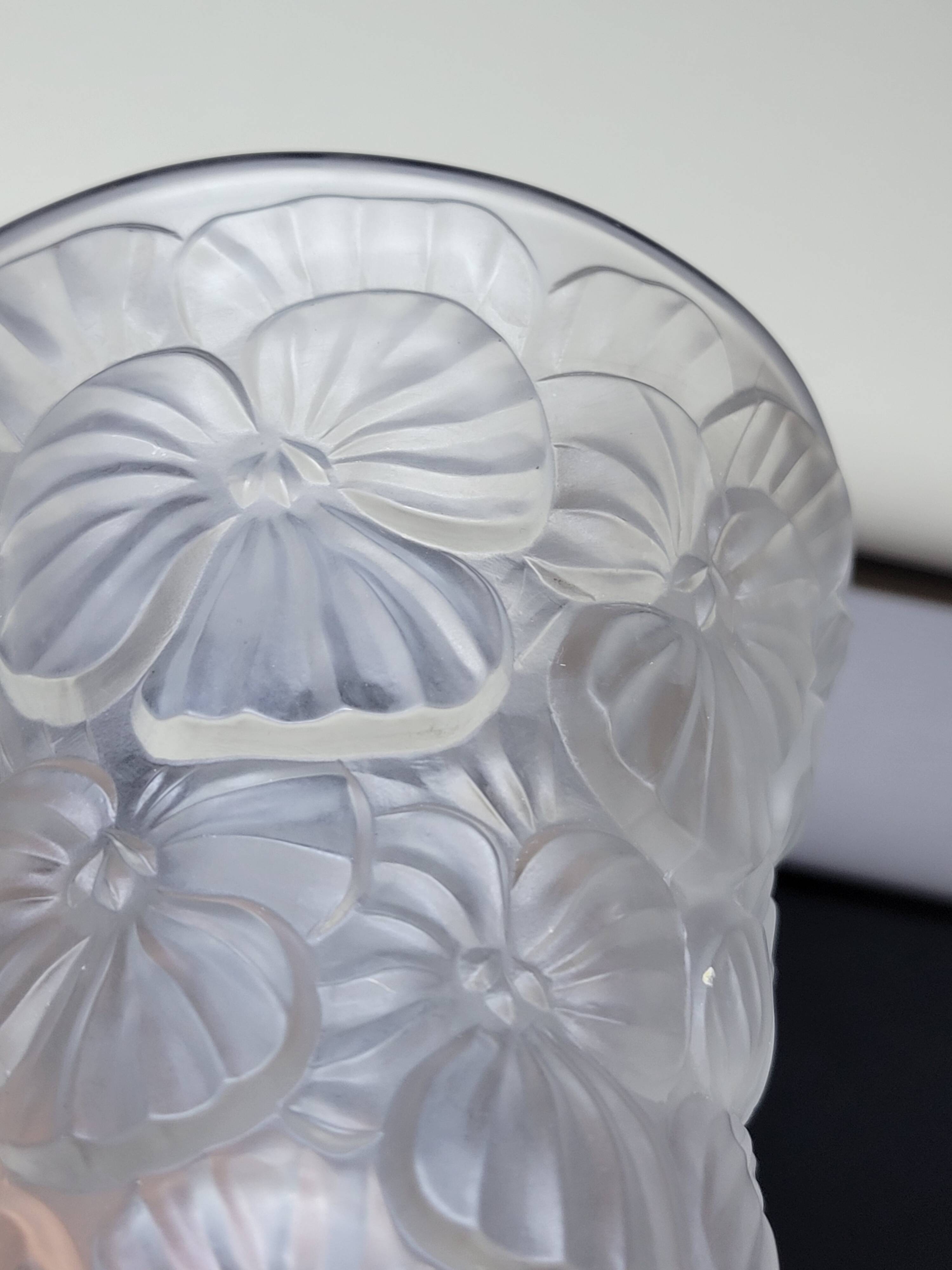 Josef Inwald Barolac Glassware Floral Vase Molded Pressed Frosted Art Glass