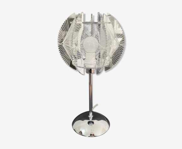 Space Age chrome & acrylic table lamp with a nylon wire thread shade - Sompex
