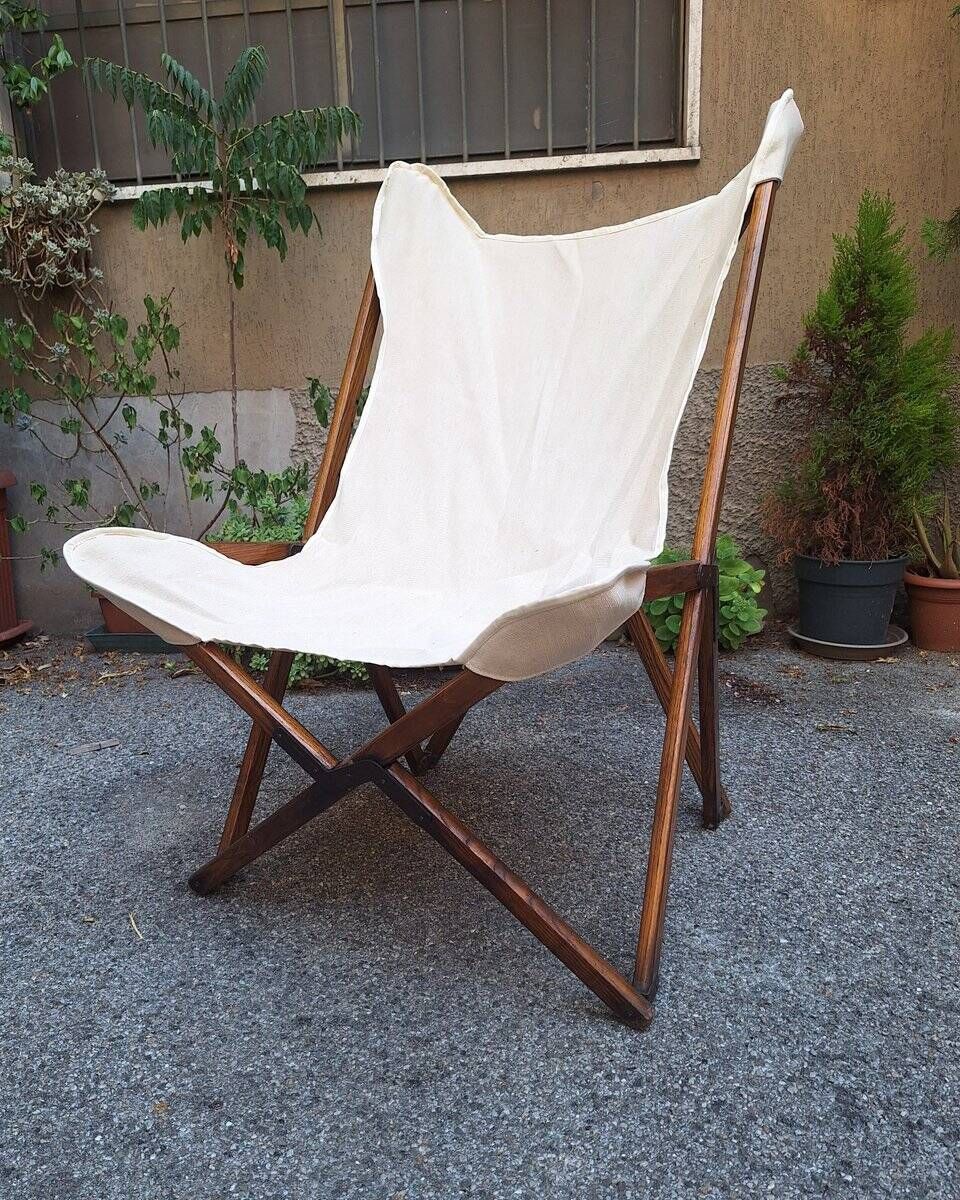 Fauteuil pliant modèle Tripolina en bois, fer et tissu pour Citterio, années 1970.