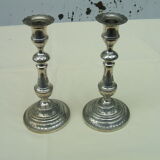 Pair of silver bronze candle holders