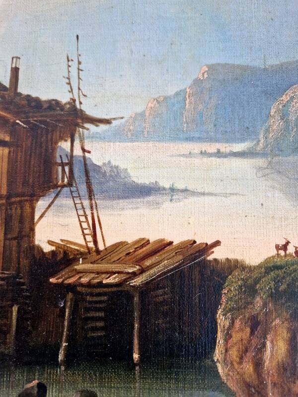 August Achilles (1798-1861) - Oil on canvas - Lakeside landscape in Switzerland