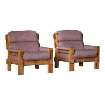 Danish Modern, une paire de fauteuils en pin et laine par Christian IV, années 1970
