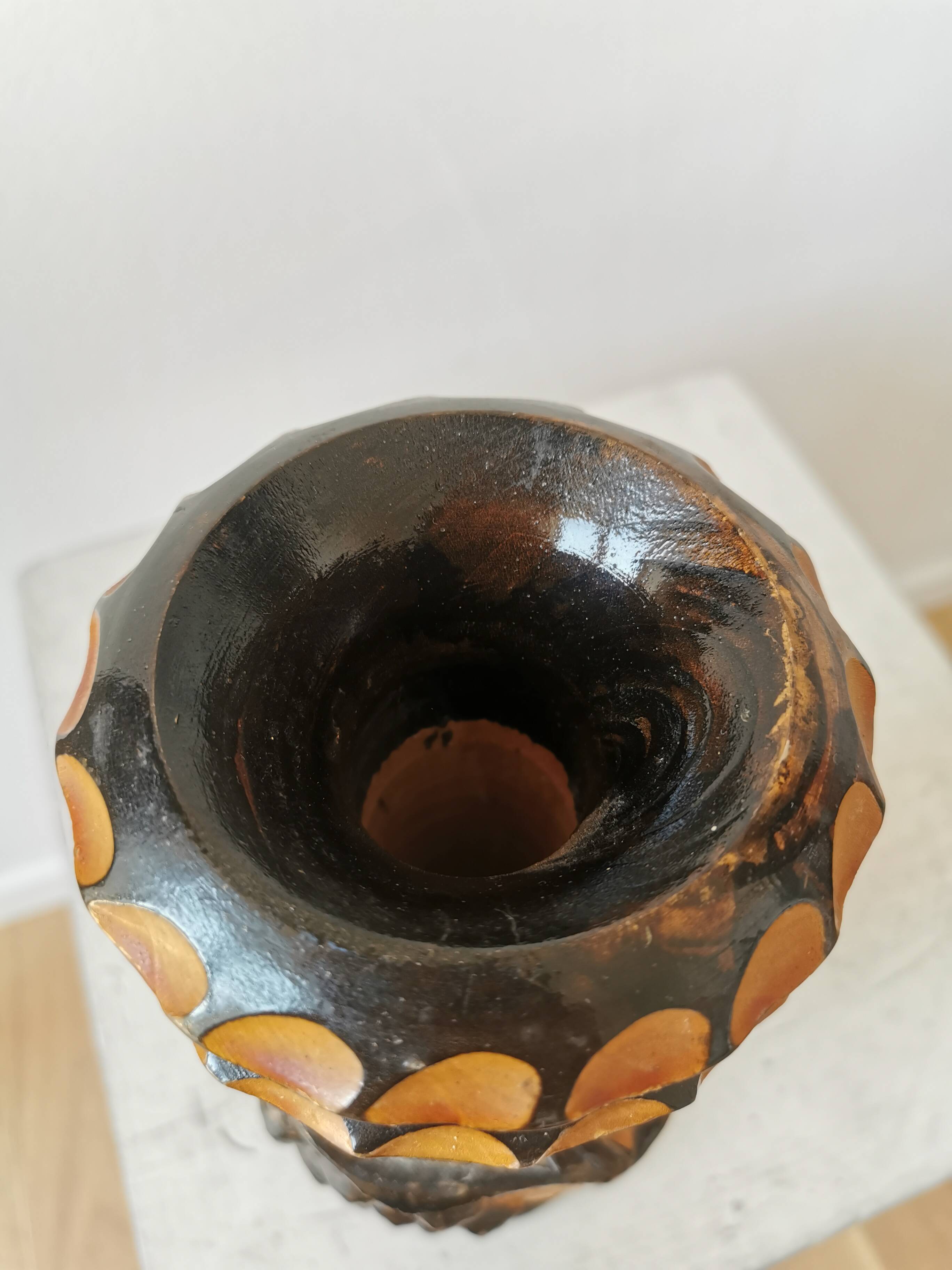 Vintage Hand Carved Wooden Vase: Grapevine Motif, 1970s Yugoslavia