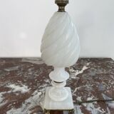Alabaster lamp, twisted, gadroon decoration, gilded brass base, dolphins