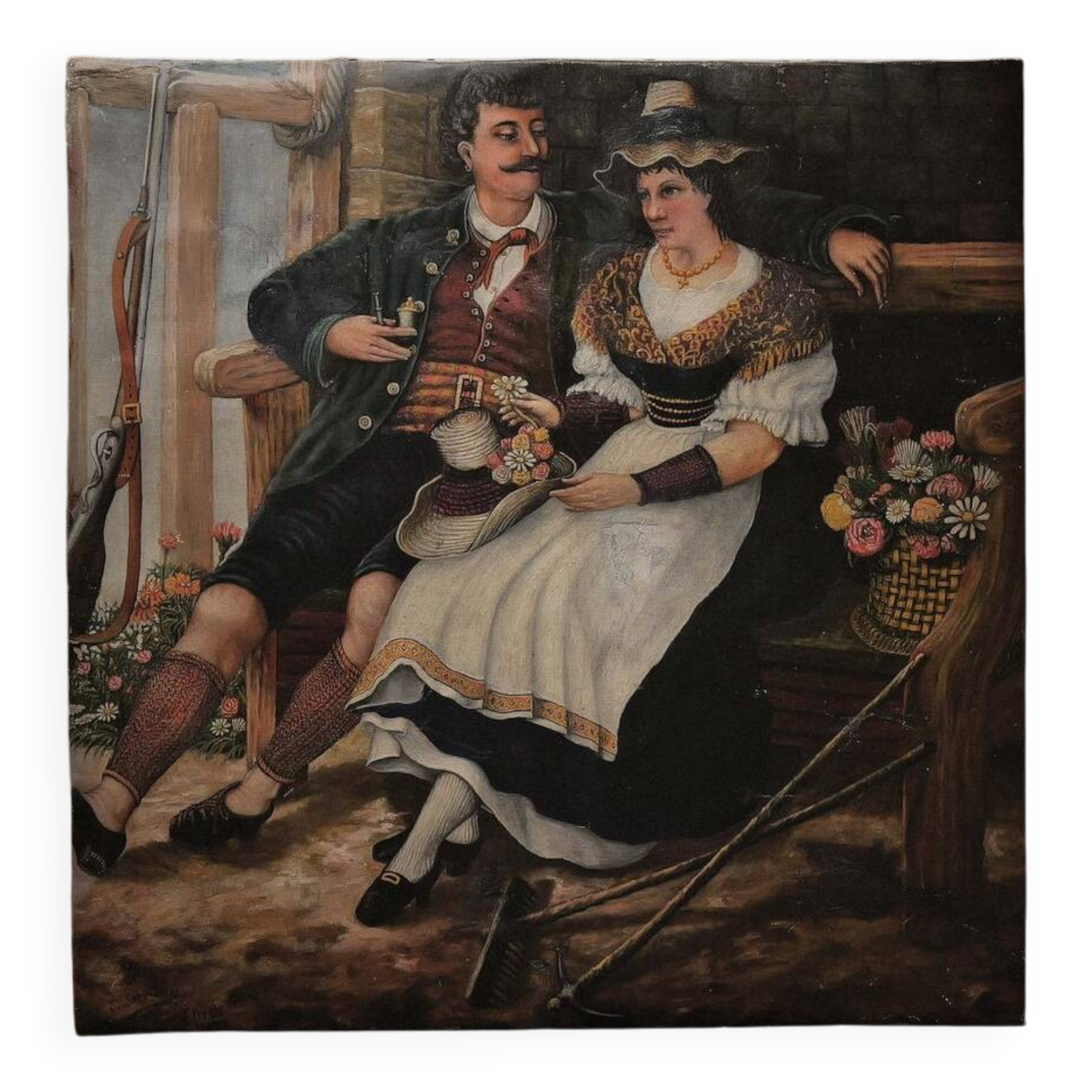 Painting, Bavarian couple, Oil on canvas, 1880