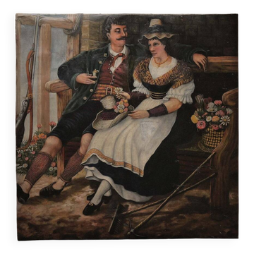 Painting, Bavarian couple, Oil on canvas, 1880