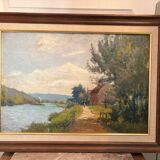 Old Oil Painting Georges LE MEILLEUR House on the Marne Impressionism