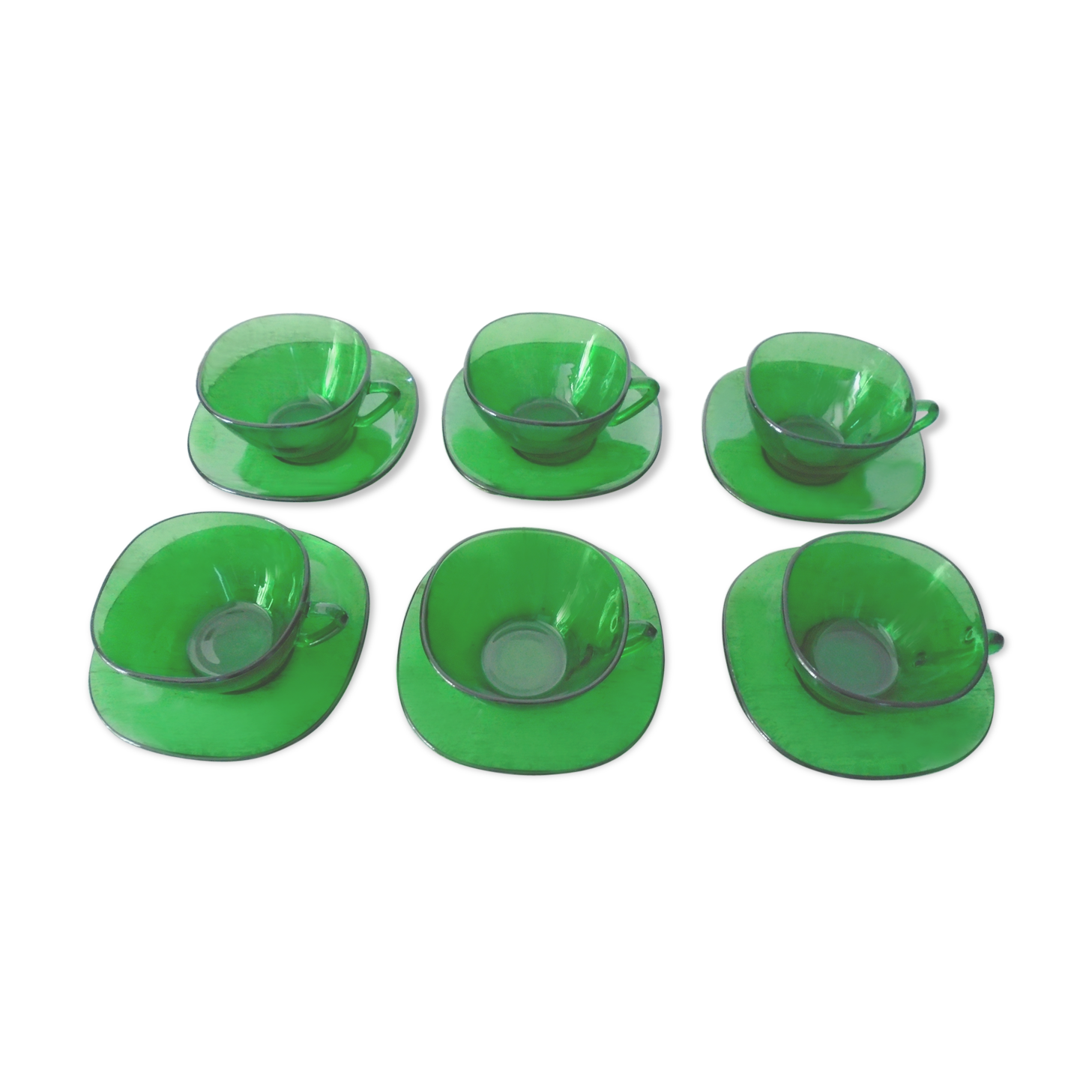 6 cups and under cups Vereco green square glass vintage camping