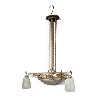 Large Art Deco chandelier, made of finely wrought wrought iron.