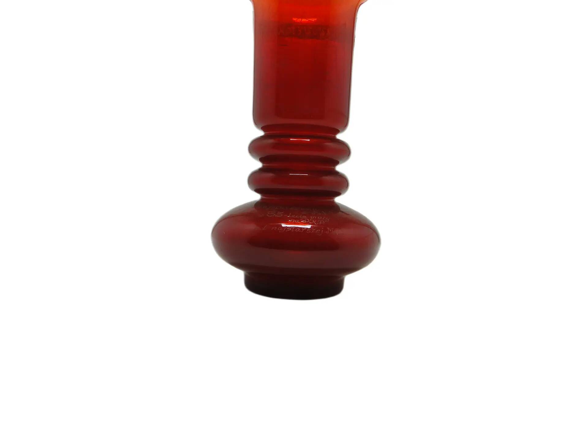 Mid-century modern vase, red glass, by L. Fiedorowicz, Poland, 1970s