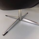 Pair of vintage Scandinavian swivel armchairs in faux leather and chrome.