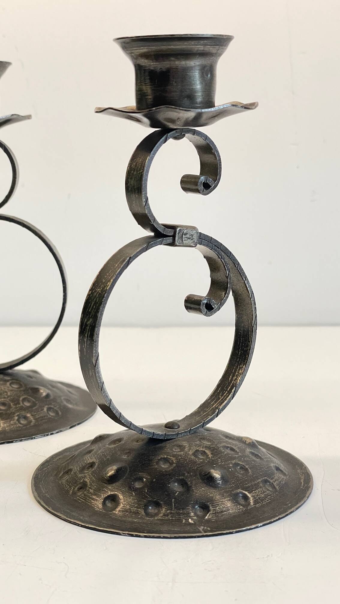 Vintage Black Patina Metal Candlesticks