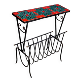 Vintage wrought iron and ceramic tile side table and magazine rack