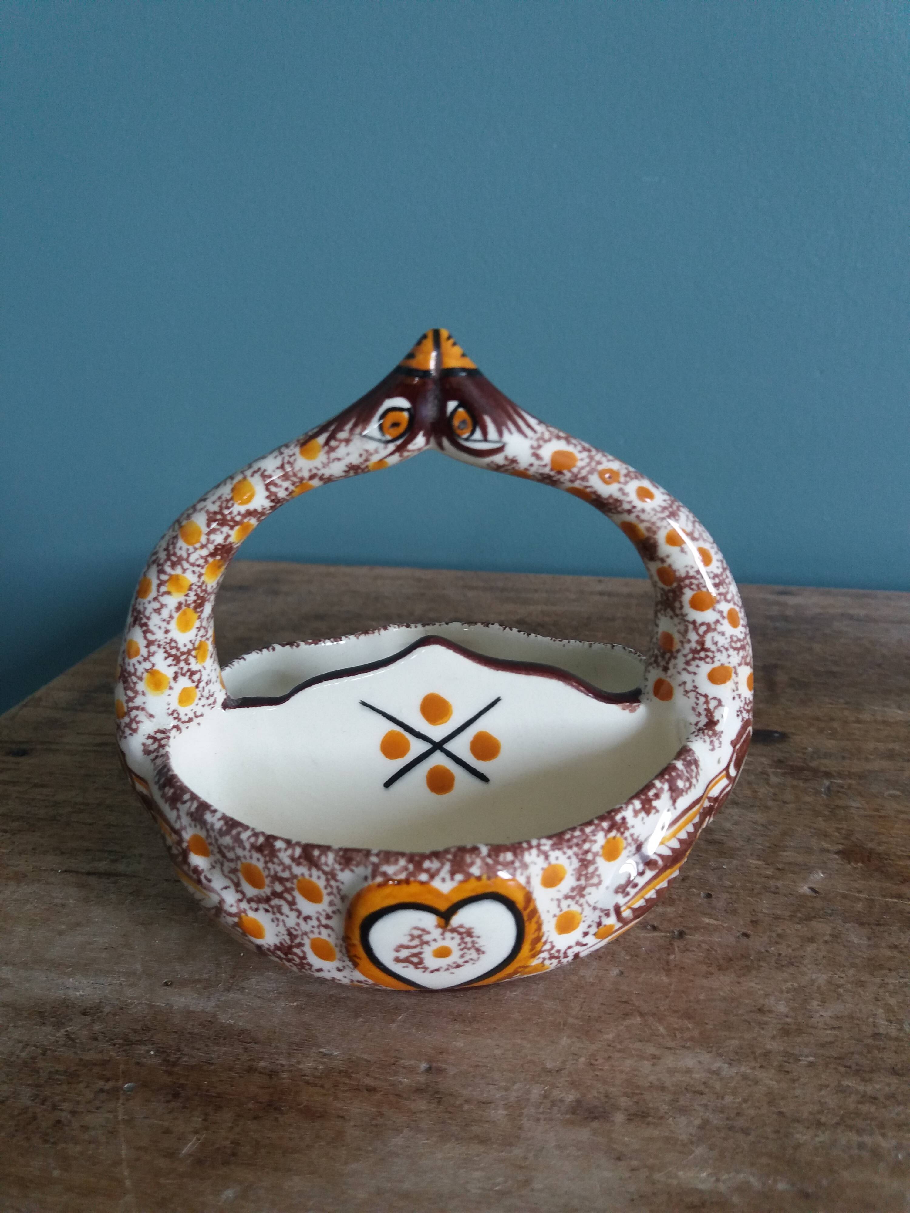 Henriot Quimper salt cellar in the shape of swans