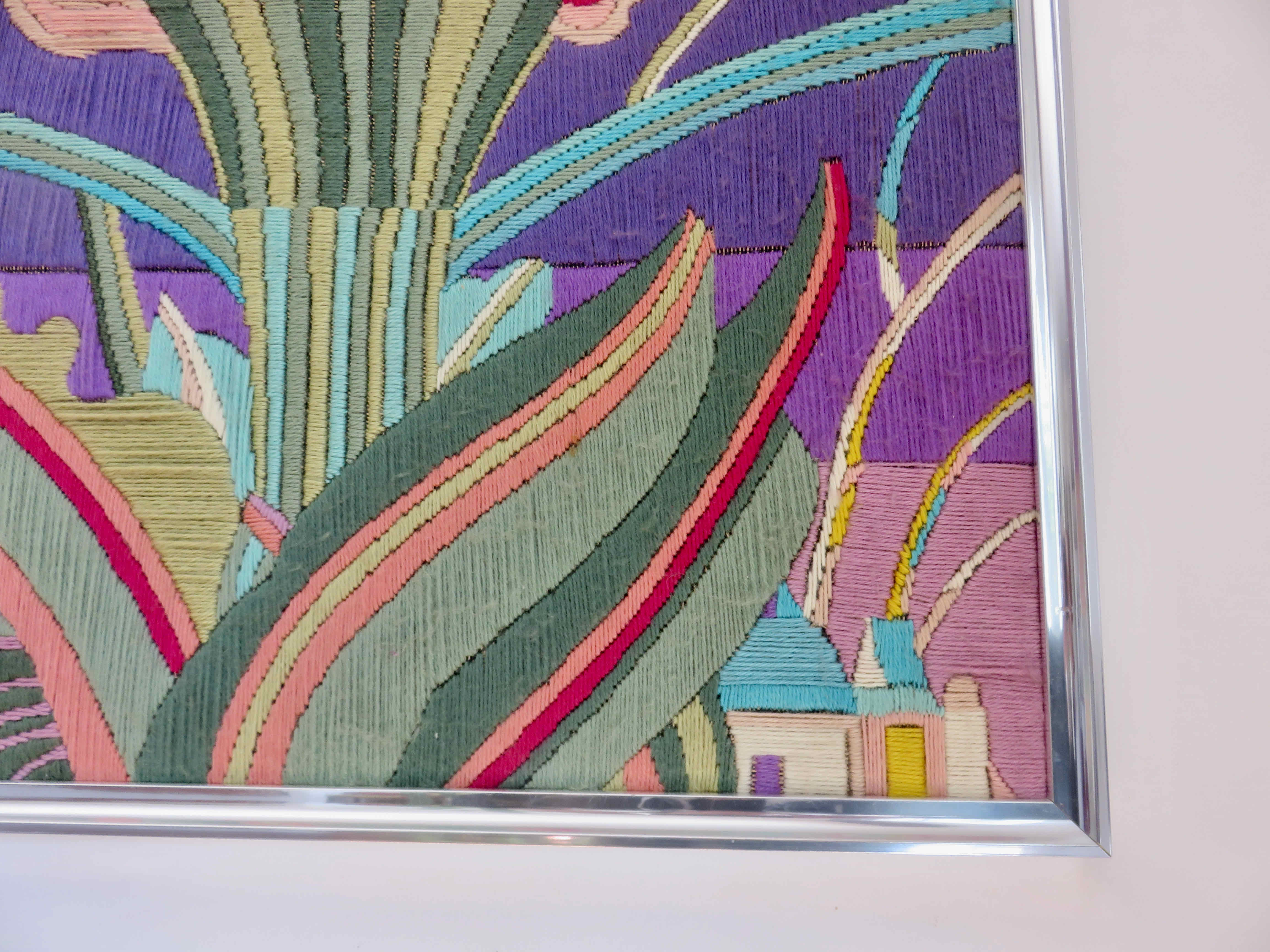 "Futuristic" wool tapestry, framed 70s