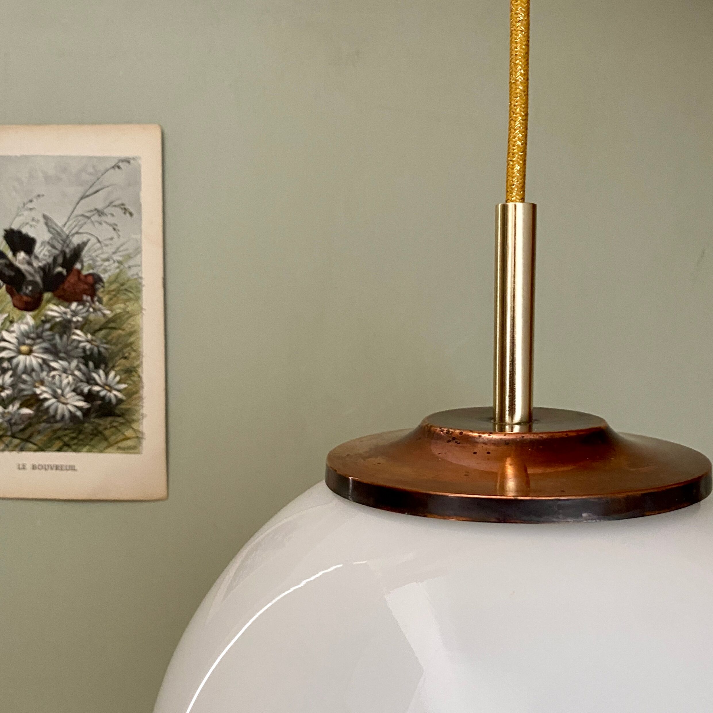 Vintage globe pendant lamp in white opaline