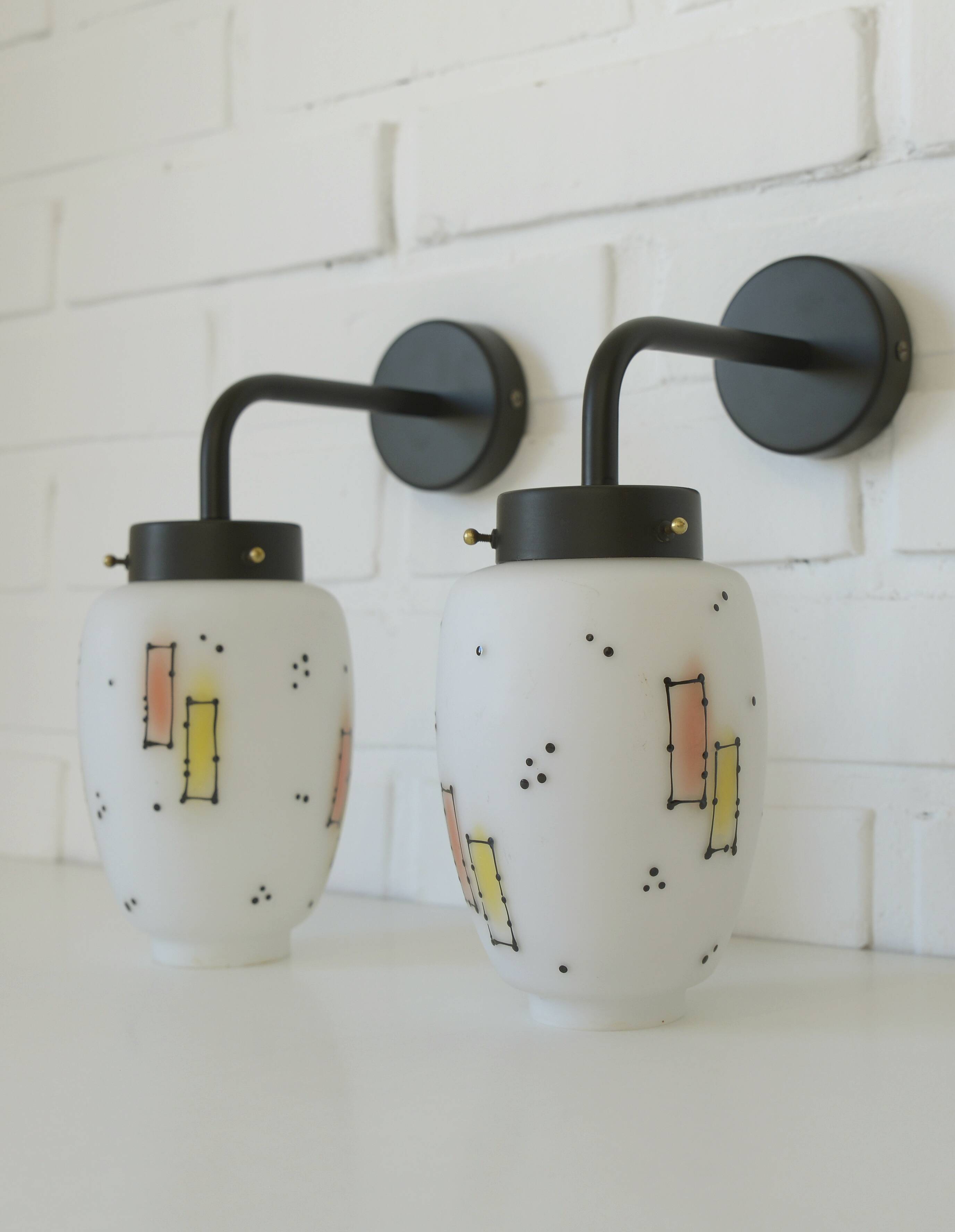 Pair of Unique Vintage Redesign Wall Lamps Glass Lights from Italy 1960's