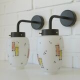 Pair of Unique Vintage Redesign Wall Lamps Glass Lights from Italy 1960's