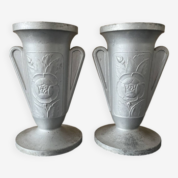 Pair of Art Deco metal vases