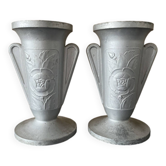 Pair of Art Deco metal vases
